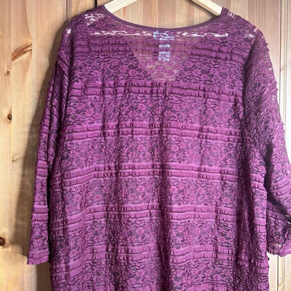 Catherines Lace V-Neck Blouse Women’s 1X Burgundy Fairy Grunge Whimsigoth Boho - Picture 2 of 6